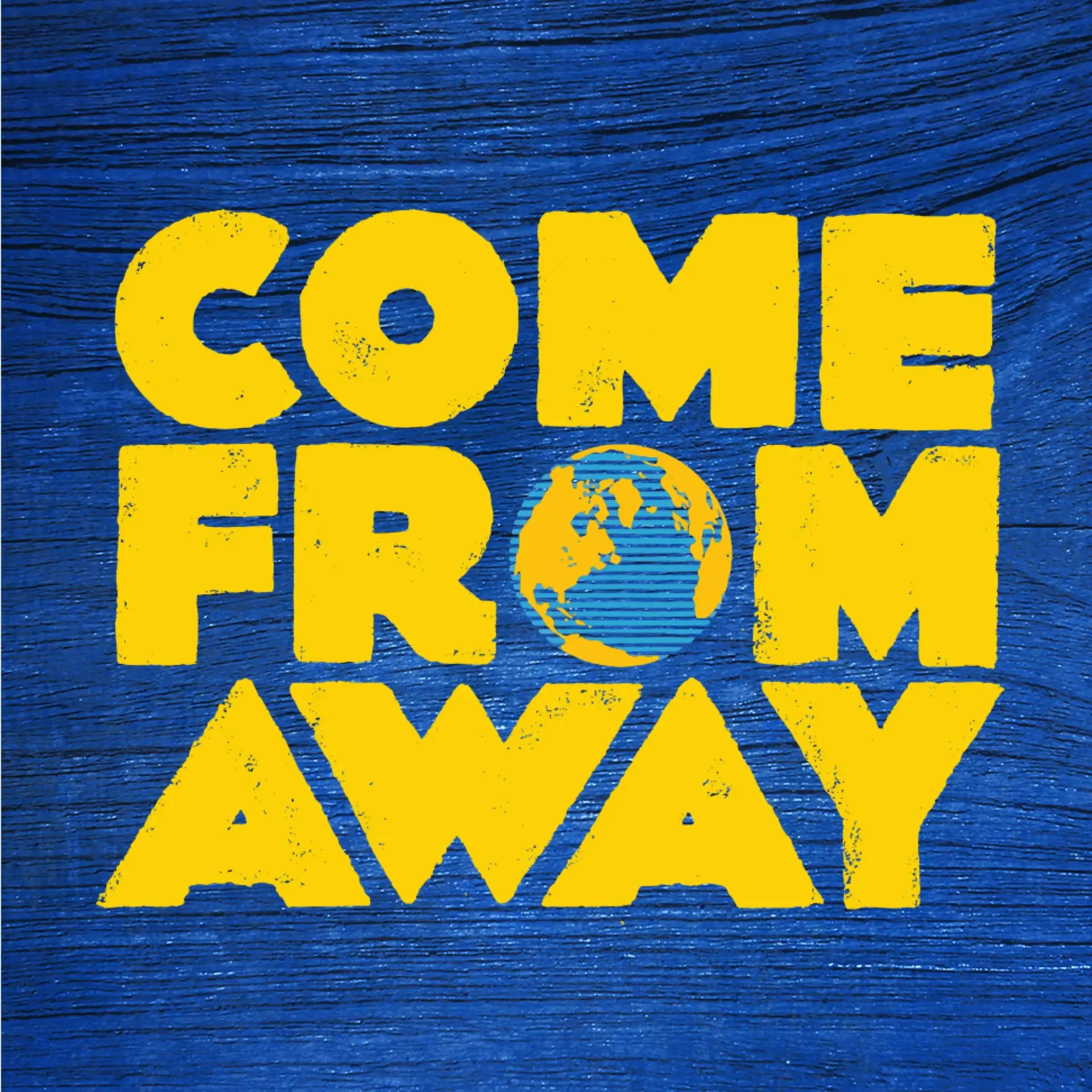 Yellow Come From Away logo with globe