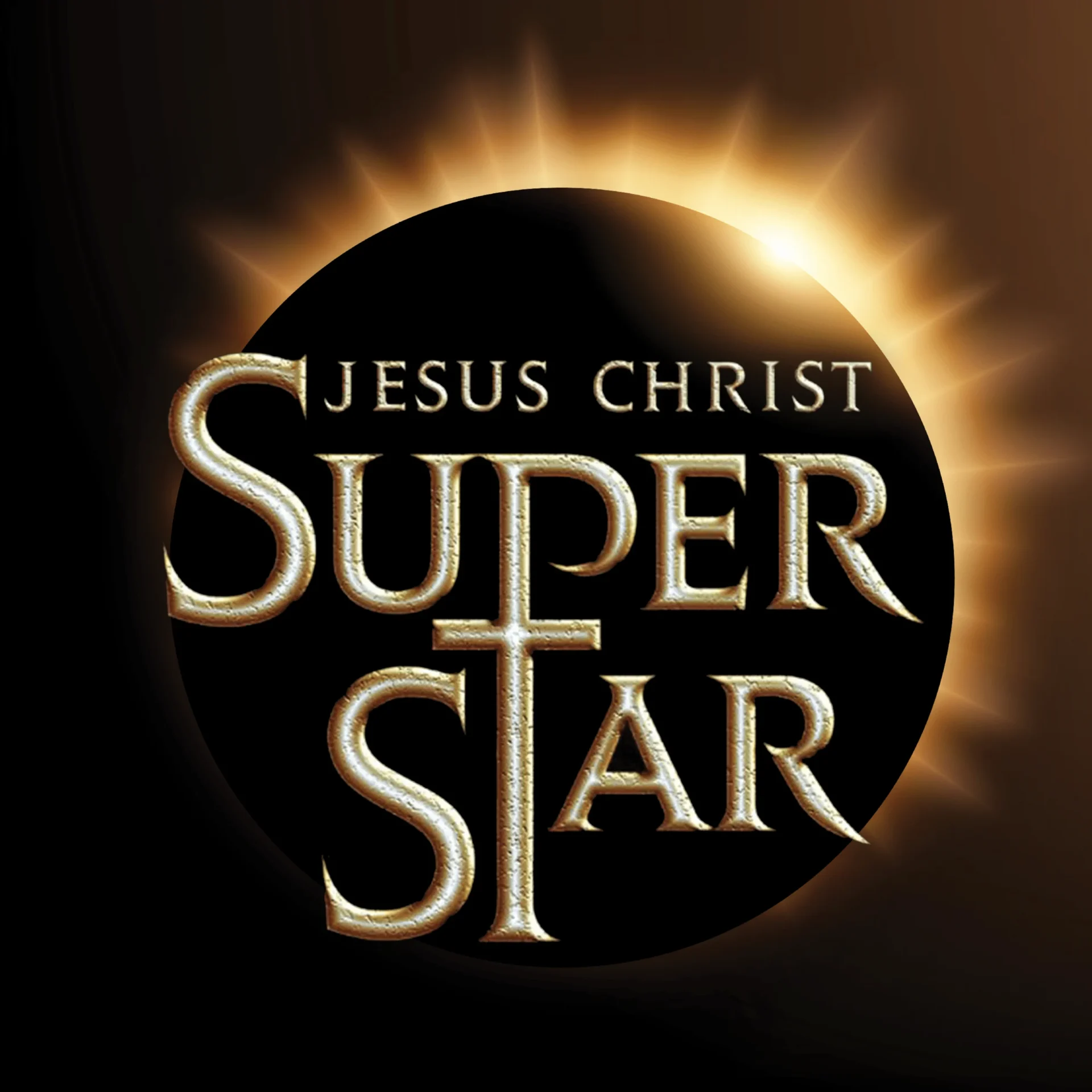 Jesus Christ Superstar golden logo with solar eclipse